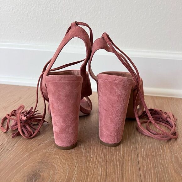 Madewell Women’s Size 7 Octavia Pink Suede Tassel Heeled Open Toe Sandals - Picture 6 of 10